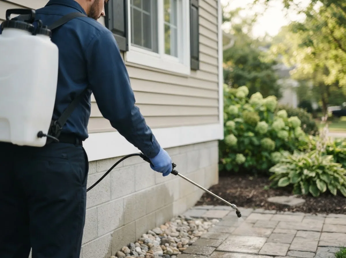 Pest control technician inspecting a home in Saint Peter, IL